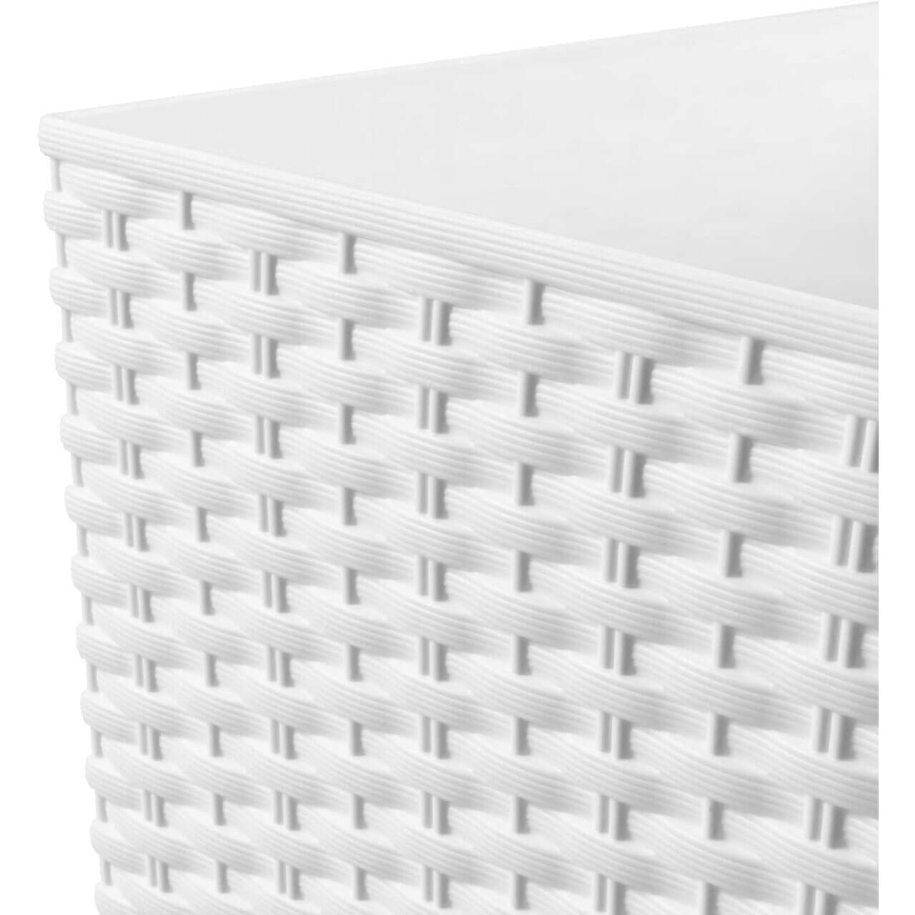 Ghiveci de flori patrat, RATO square, 32.5 x 32.5 cm, H 61 cm, 21/49 L, imitatie ratan, alb, Prosperplast — imaginea 4