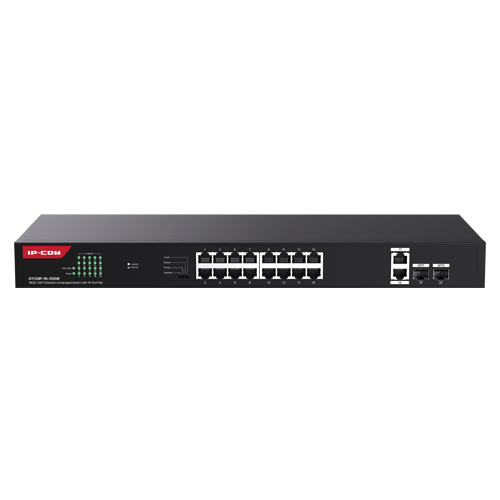 Switch 16 porturi Gigabit PoE, 2 x RJ45 Gigabit Uplink, 2 x SFP Gigabit, 1U - IP-COM G1120P-16-250W