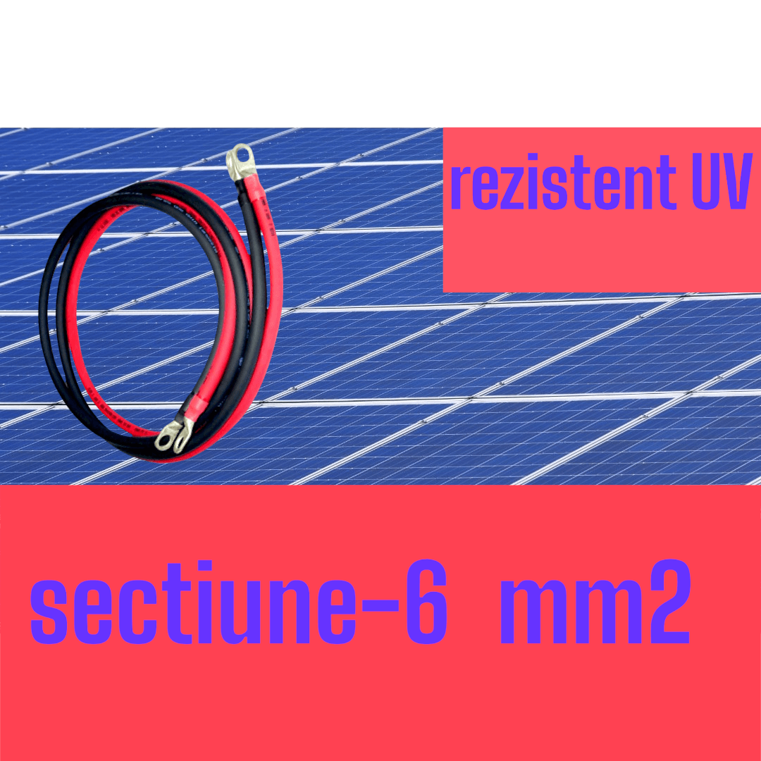 Set cablu baterie, sectiune 6 mm2, papuci 6 mm, lungime 2x25 cm, pentru utilaje agricole, ambarcatiuni navale, autovehicule, invertor, rezistent UV