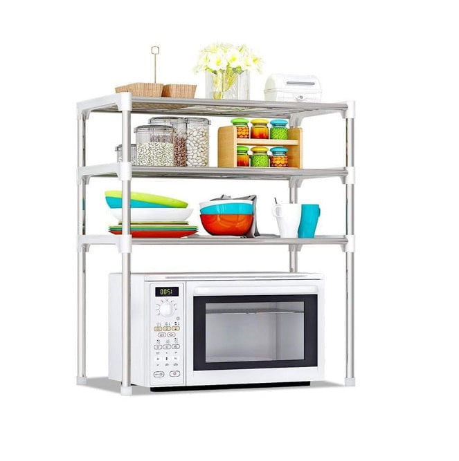Raft depozitare multifunctional pentru bucatarie, cu 3 polite, argintiu — imaginea 2