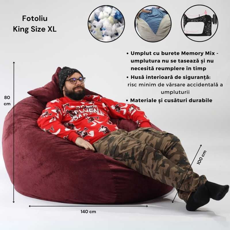 Set Fotoliu King Size XL cu Otoman (suport picioare) si perna, material textil — imaginea 7