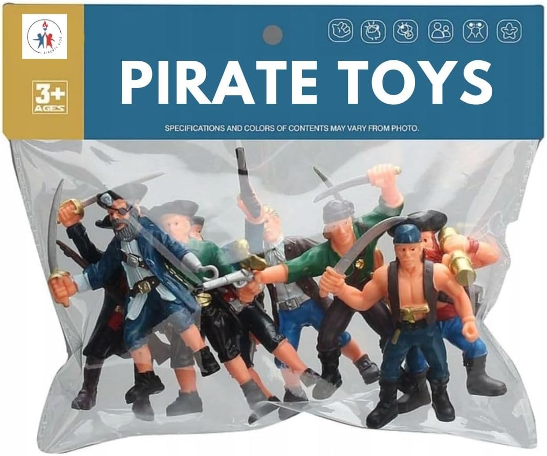 Set 8 Figurine Pirati, pentru copii de 3 ani+, Plastic, 8cm Inaltime, Multicolor - imagine 5