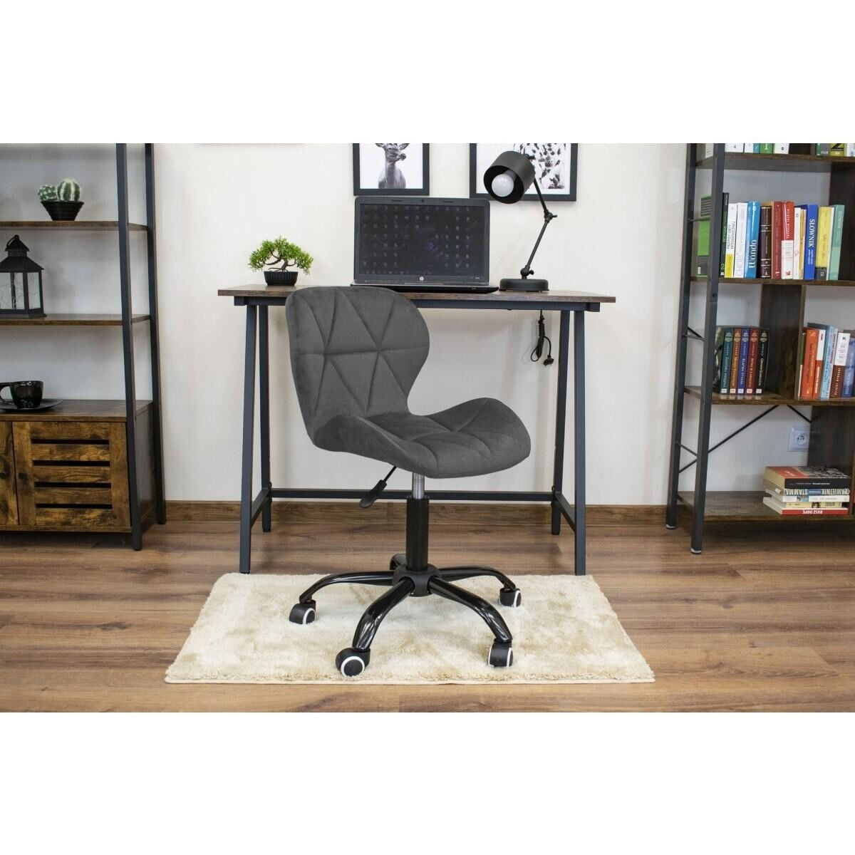 Scaun de birou, Artool, Noto, catifea, gri si negru, 53.5x57.5x74-86 cm — imaginea 5