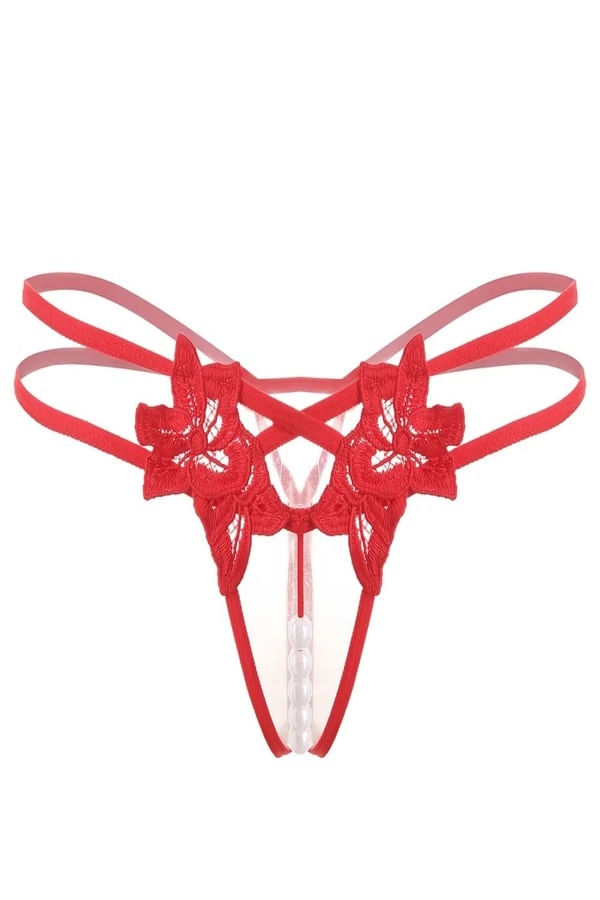 Chiloti sexy tanga decupati, accesorizati cu margele, 006