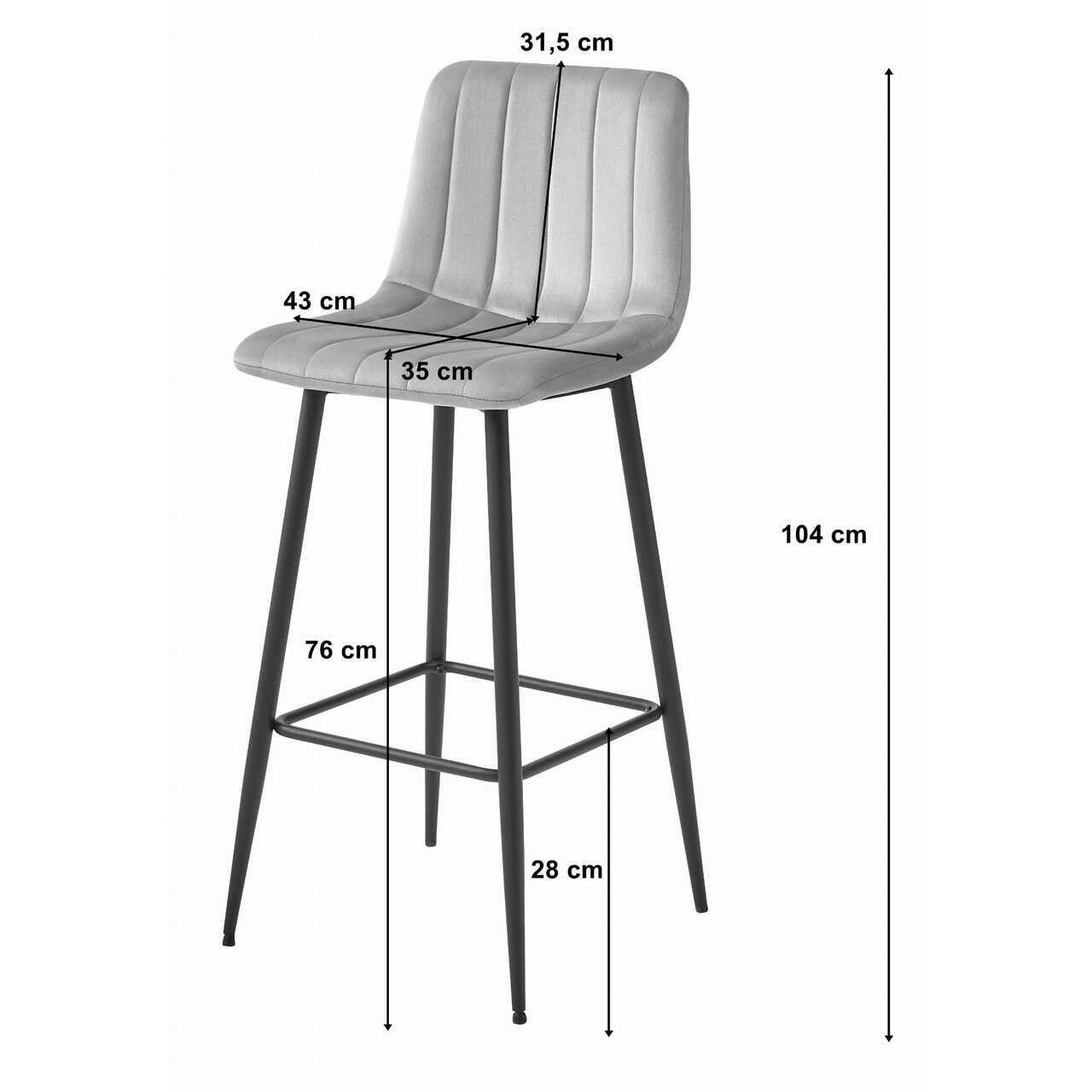 Scaun de bucatarie/bar, Artool, Pozza, catifea, otel, argintiu si negru, 43x35x104 cm — imaginea 4