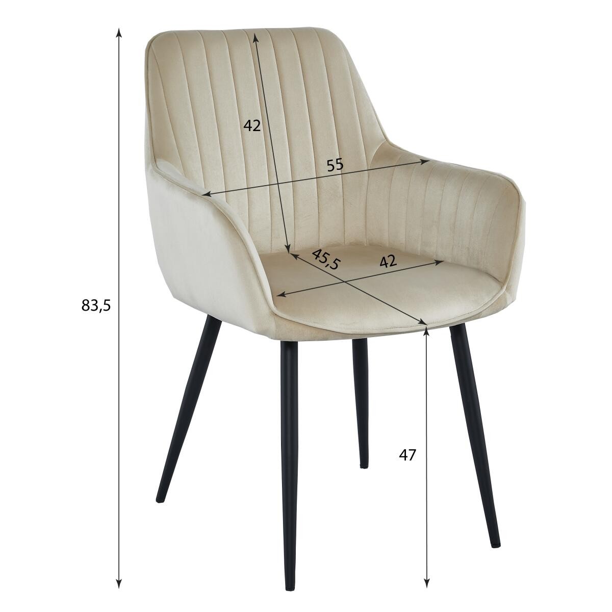 Scaun stil fotoliu bucatarie/living, Artool, Solden, catifea, metal, bej si negru, 55x45.5x83.5 cm — imaginea 3