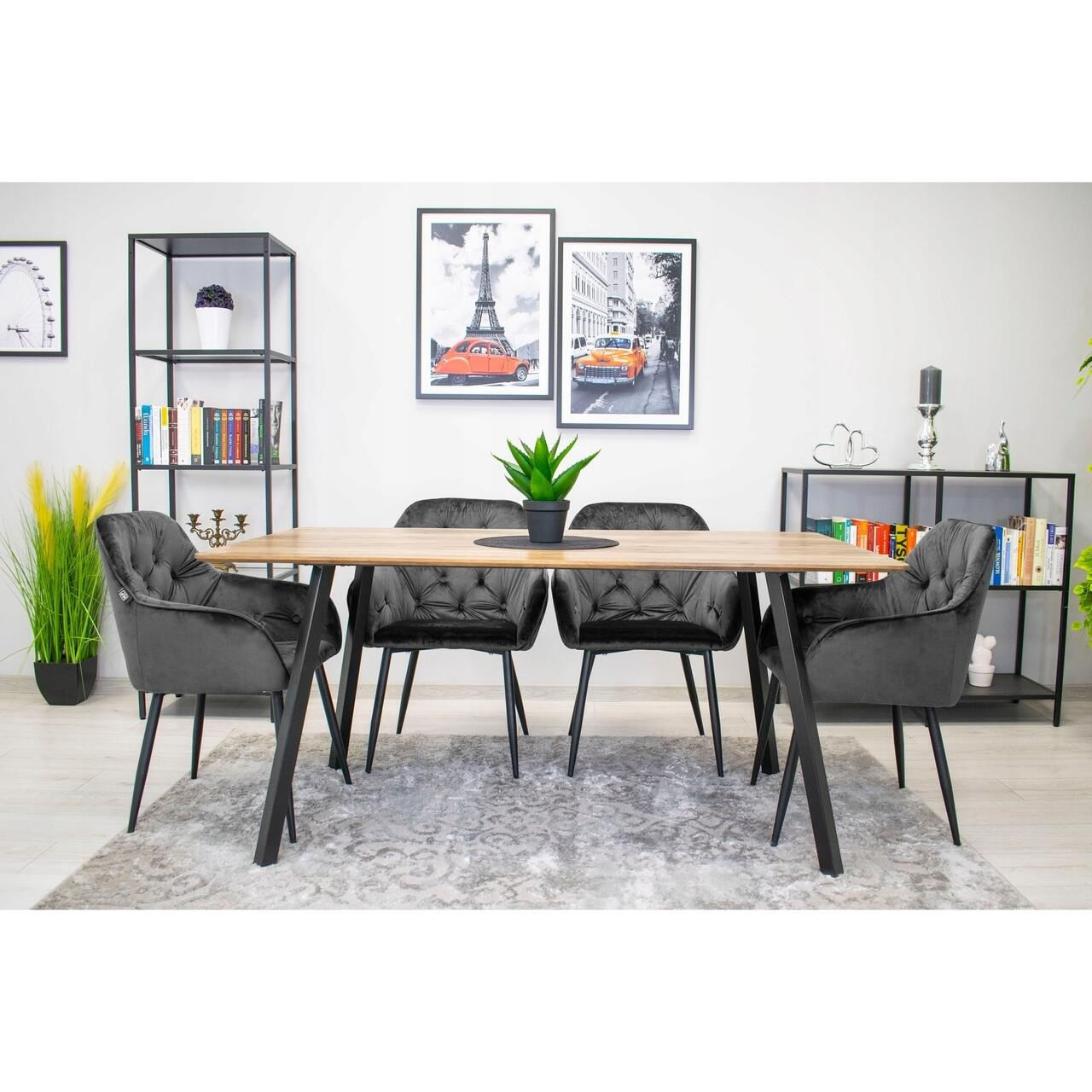 Scaun stil fotoliu bucatarie/living, Artool, Forio, catifea, metal, gri si negru, 61x55.5x81 cm — imaginea 2