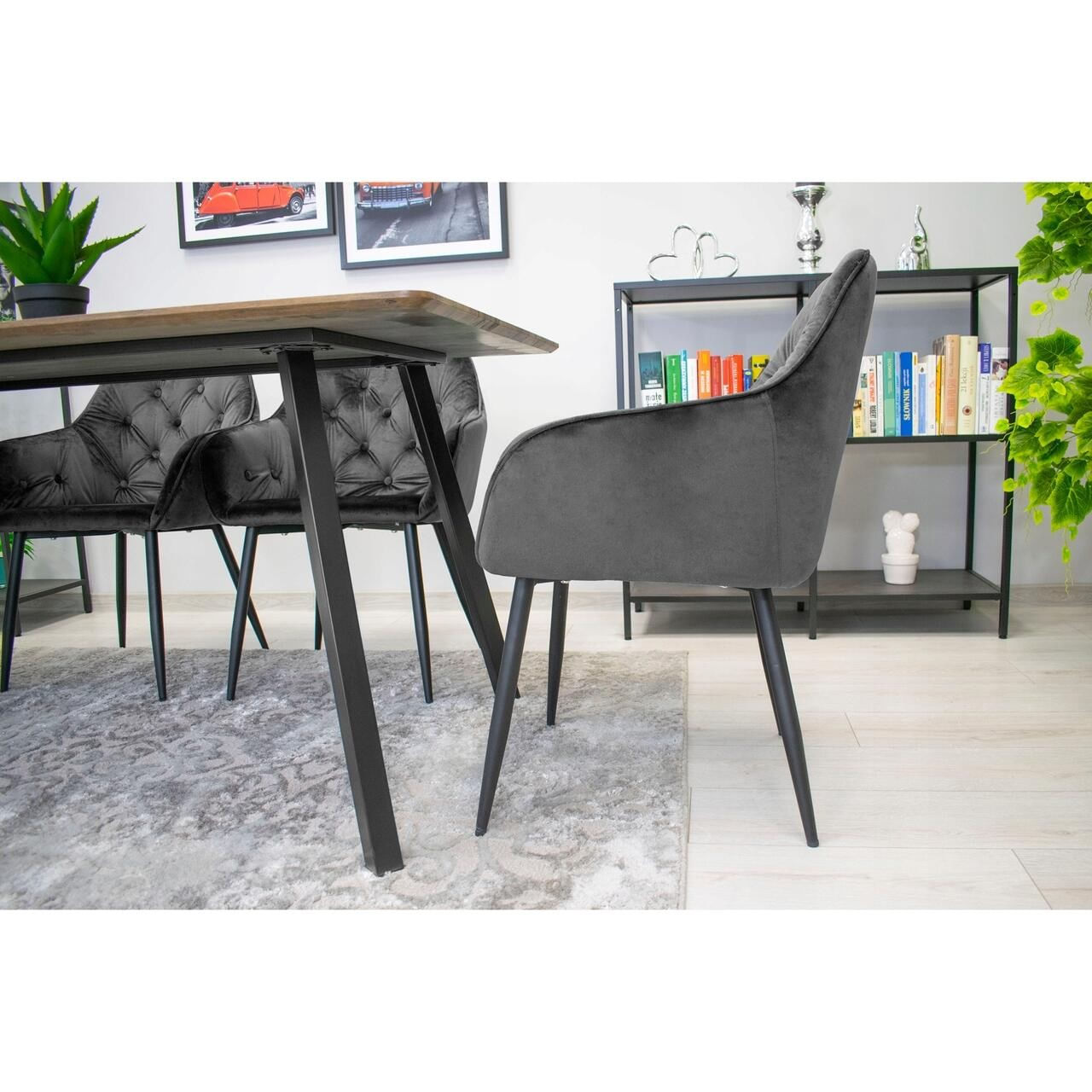 Scaun stil fotoliu bucatarie/living, Artool, Forio, catifea, metal, gri si negru, 61x55.5x81 cm — imaginea 3