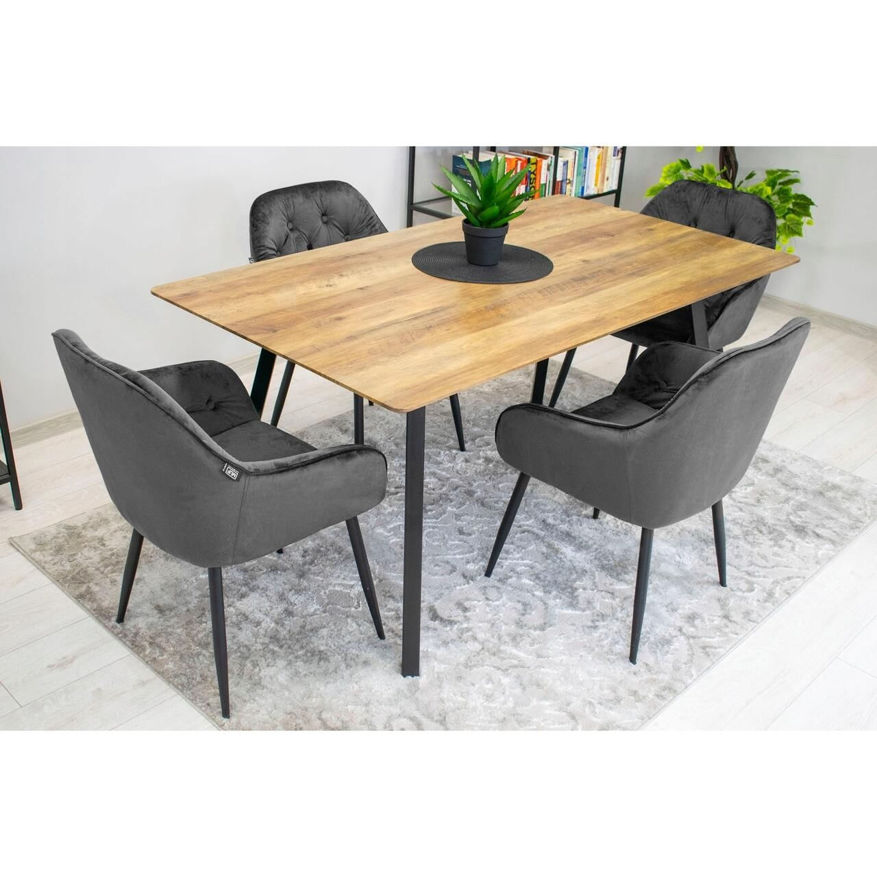 Scaun stil fotoliu bucatarie/living, Artool, Forio, catifea, metal, gri si negru, 61x55.5x81 cm — imaginea 4