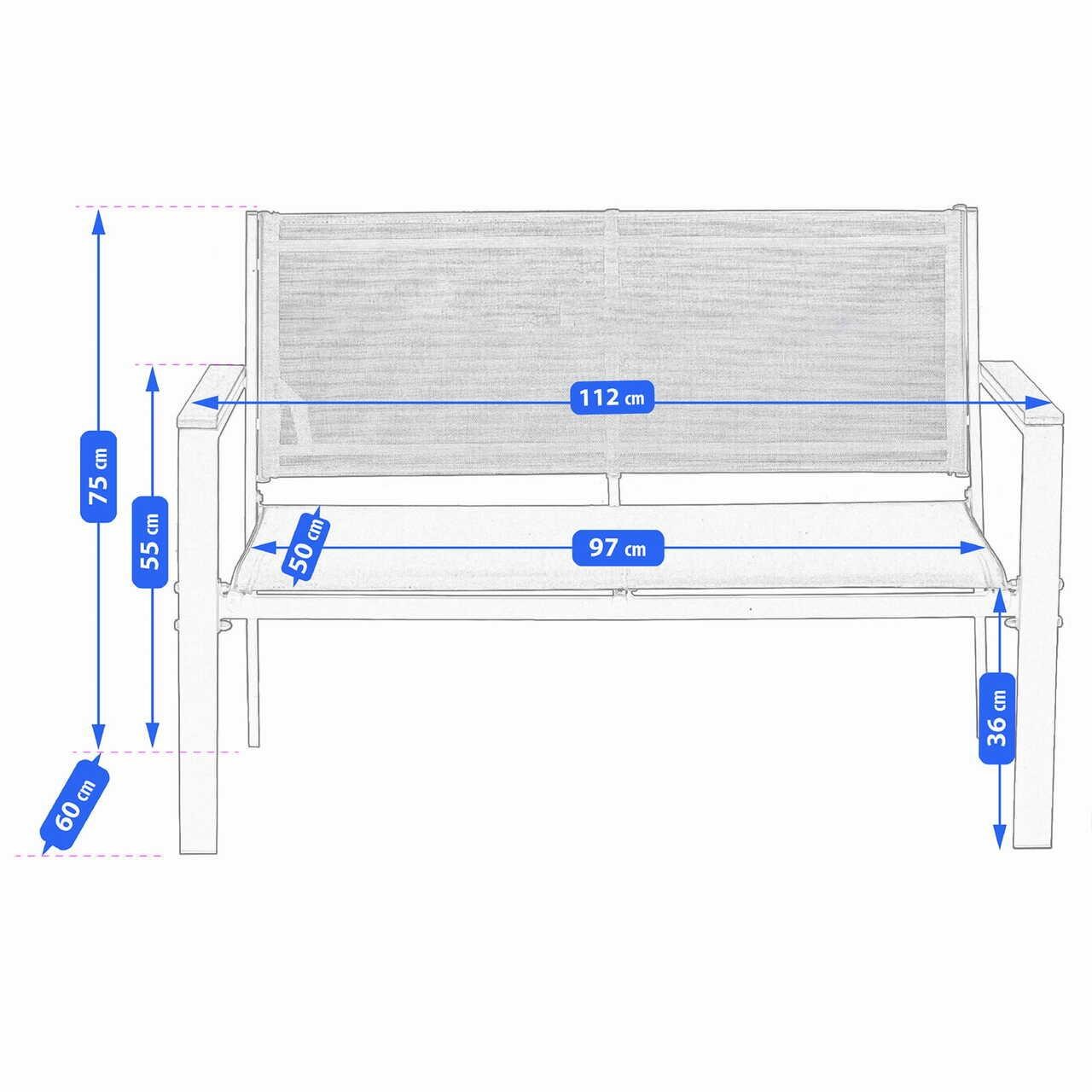 Set mobilier gradina/terasa, negru si natur, 1 masa, 2 scaune, 1 canapea, Imala — imaginea 5
