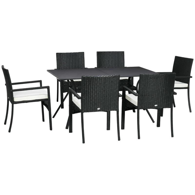 Set mobilier gradina/terasa, negru si bej, ratan sintetic, 1 masa, 6 scaune, Lynna — imaginea 2