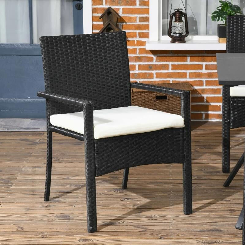 Set mobilier gradina/terasa, negru si bej, ratan sintetic, 1 masa, 6 scaune, Lynna — imaginea 3