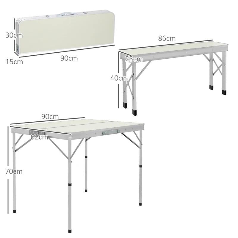 Set mobilier gradina/camping, pliabil, 1 masa, 2 banci, MDF si aluminiu, alb, 90 cm, Frankfurt — imaginea 3