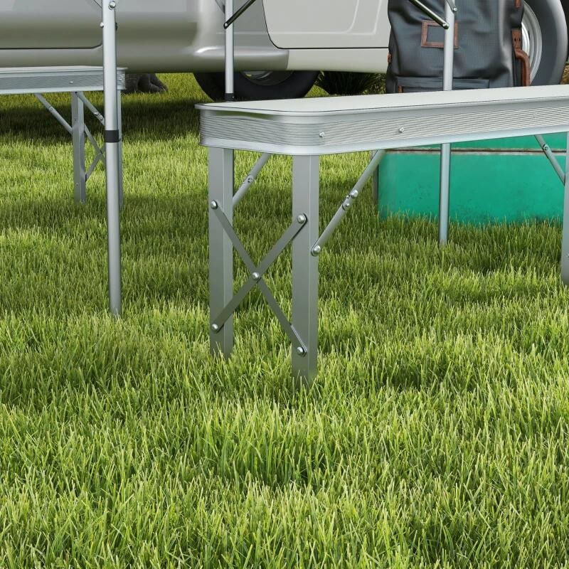 Set mobilier gradina/camping, pliabil, 1 masa, 2 banci, MDF si aluminiu, alb, 90 cm, Frankfurt — imaginea 4
