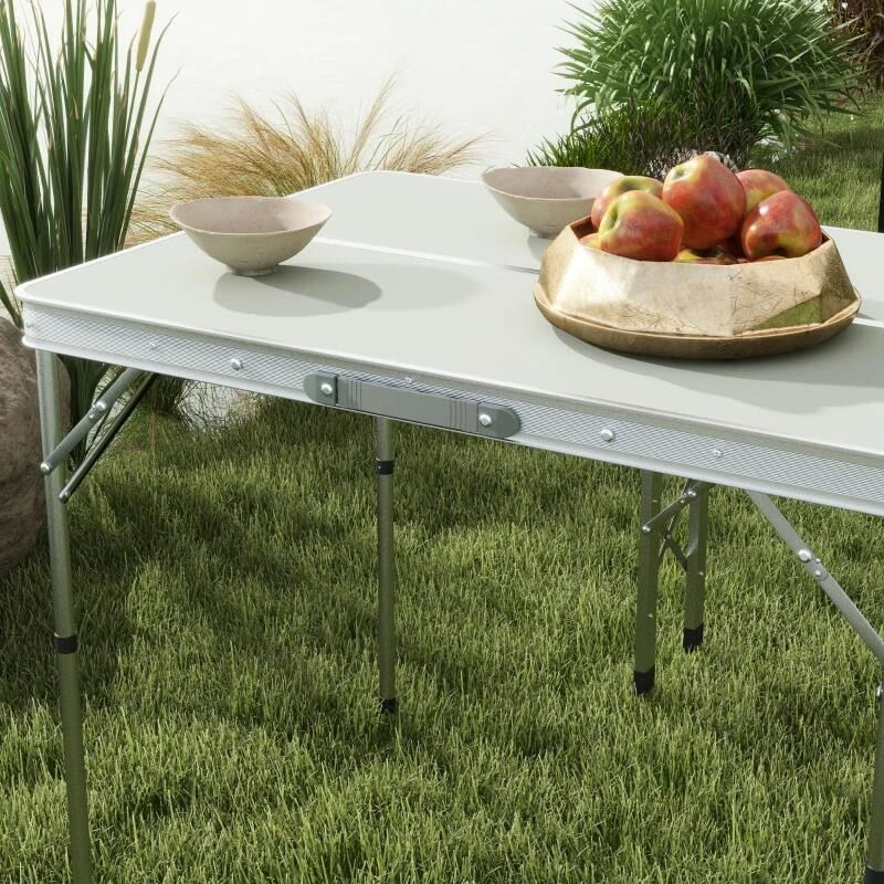 Set mobilier gradina/camping, pliabil, 1 masa, 2 banci, MDF si aluminiu, alb, 90 cm, Frankfurt — imaginea 5