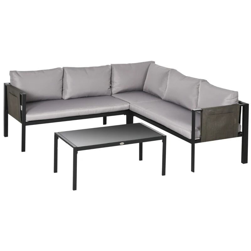 Set mobilier gradina/terasa, gri si negru, 1 masa, 3 canapele, Kayden — imaginea 2