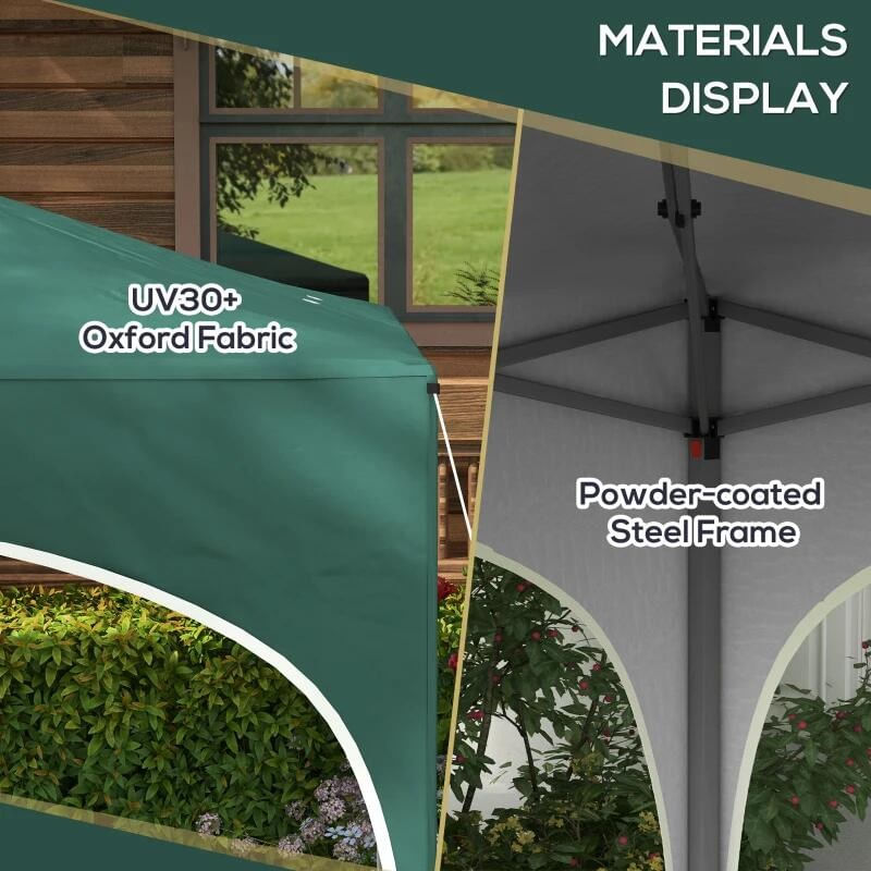Pavilion pentru gradina/terasa, cadru metalic, material Oxford, cu tarusi, corzi ancorare, geanta, reglabil, verde, 2.95x2.95x2. — imaginea 3