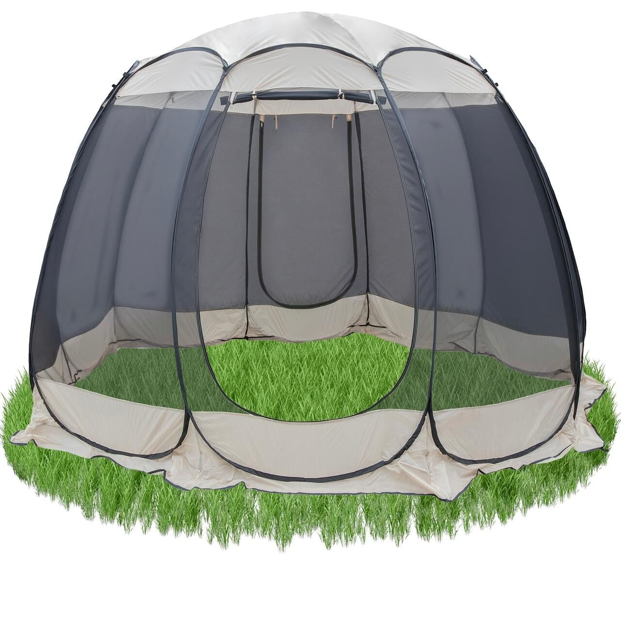 Pavilion tip cort pentru gradina, cadru otel, plasa poliester, bej si gri, 3.60x3.60x2.35 m, Jumi — imaginea 2