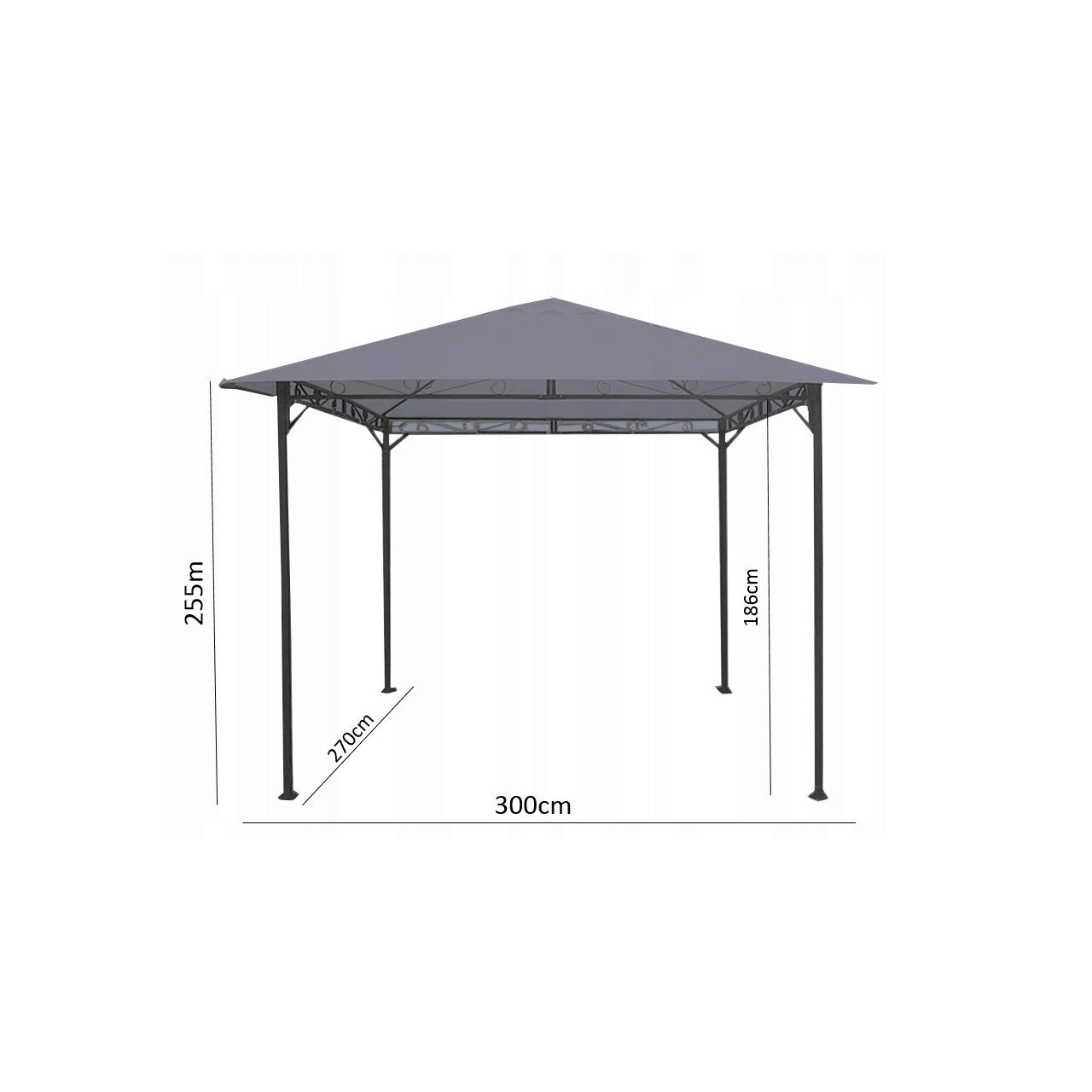 Pavilion pentru gradina/terasa, cadru metalic, gri, 3x3x2.55 m, Elena — imaginea 3