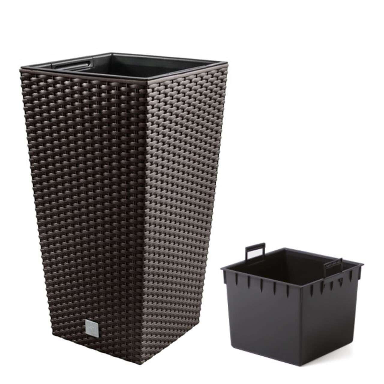 Ghiveci de flori patrat, RATO square, 32.5 x 32.5 cm, H 61 cm, 21/49 L, imitatie ratan, maro, Prosperplast — imaginea 3