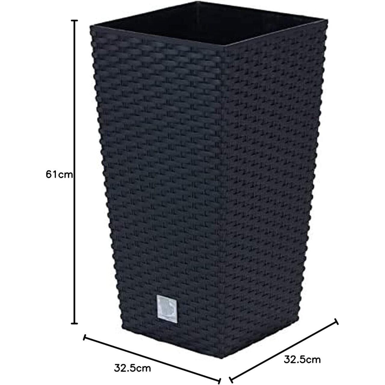 Ghiveci decorativ de flori, patrat, 32.5x32.5x61 cm, imitatie ratan, antracit, Prosperplast — imaginea 5