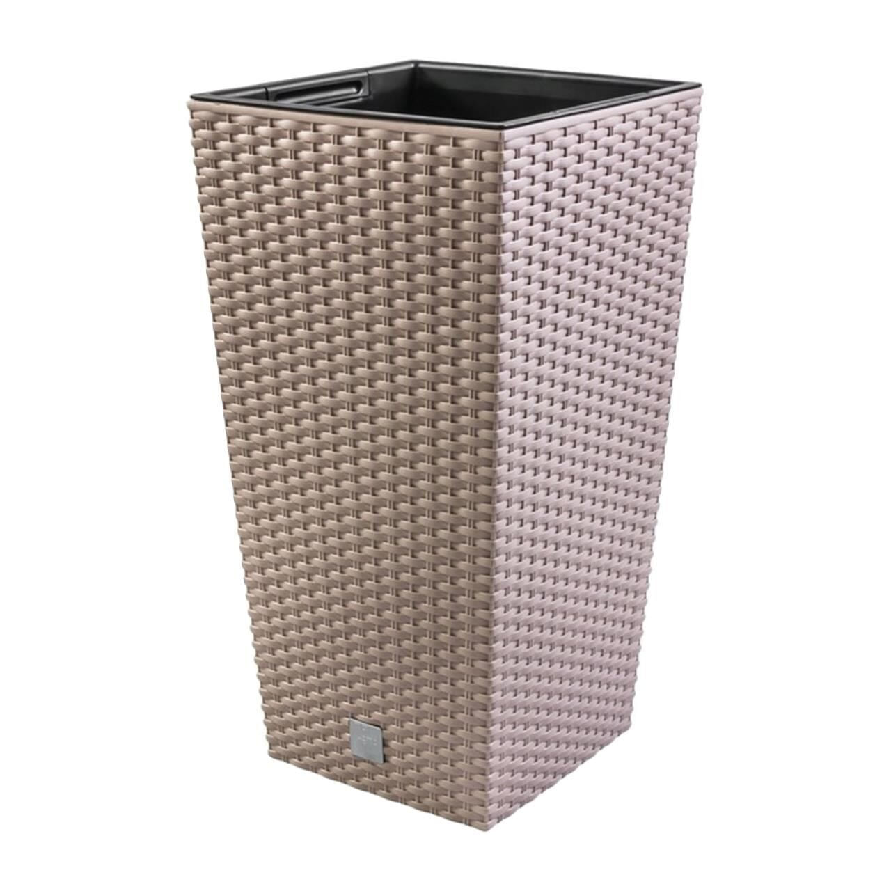 Ghiveci decorativ de flori, Prosperplast, Rato, imitatie ratan, patrat, cafeniu, 22.5x22.5x42.1 cm — imaginea 2