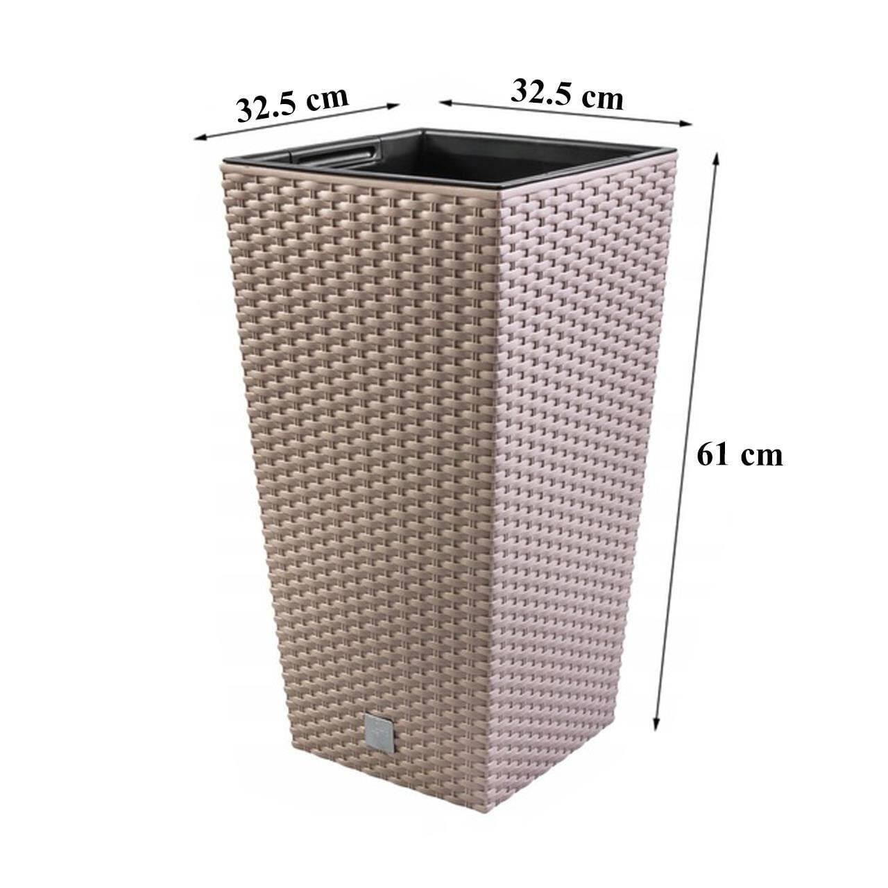 Ghiveci decorativ de flori, Prosperplast, Rato, imitatie ratan, patrat, cafeniu, 32.5x32.5x61 cm — imaginea 4