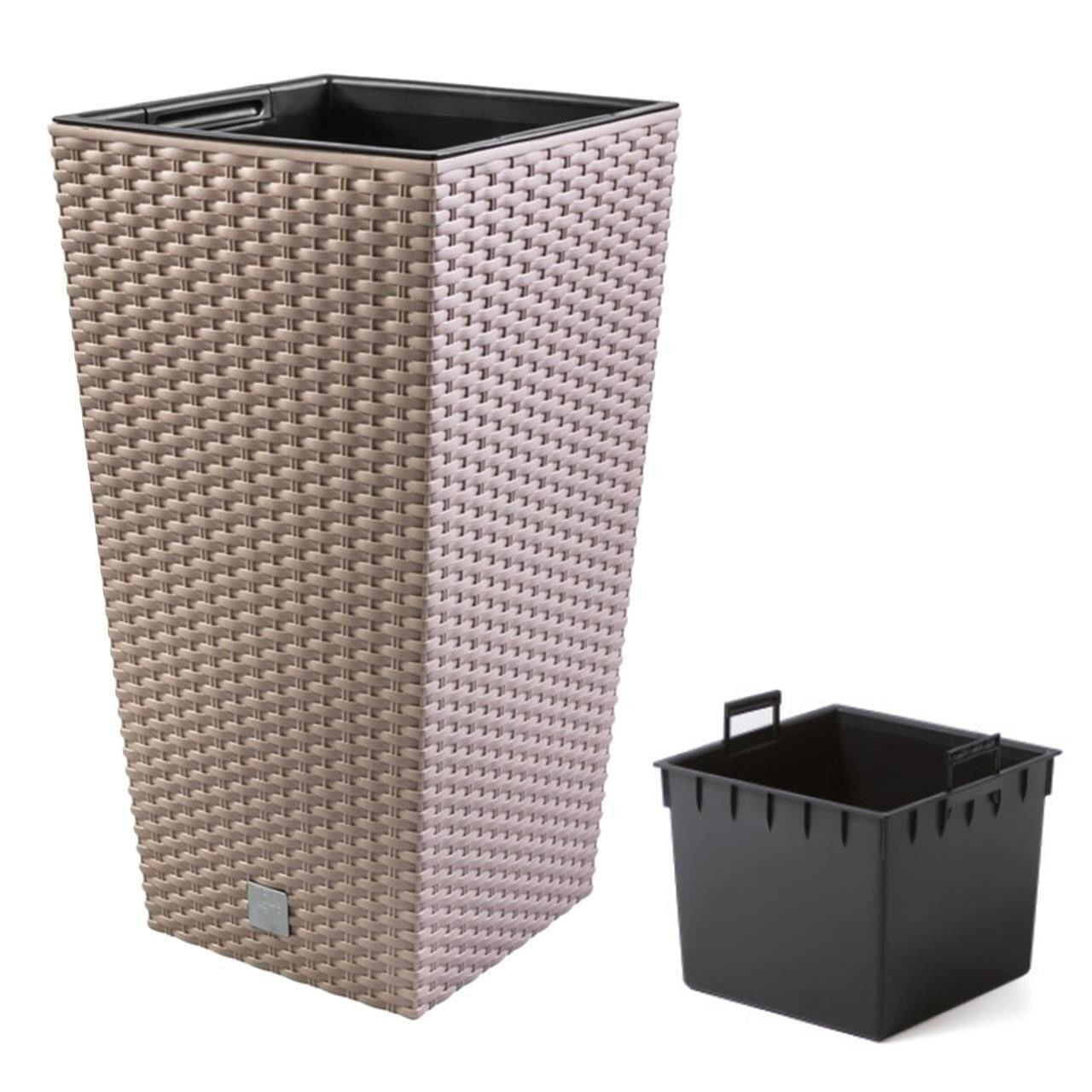 Ghiveci decorativ de flori, Prosperplast, Rato, imitatie ratan, patrat, cafeniu, 32.5x32.5x61 cm — imaginea 5