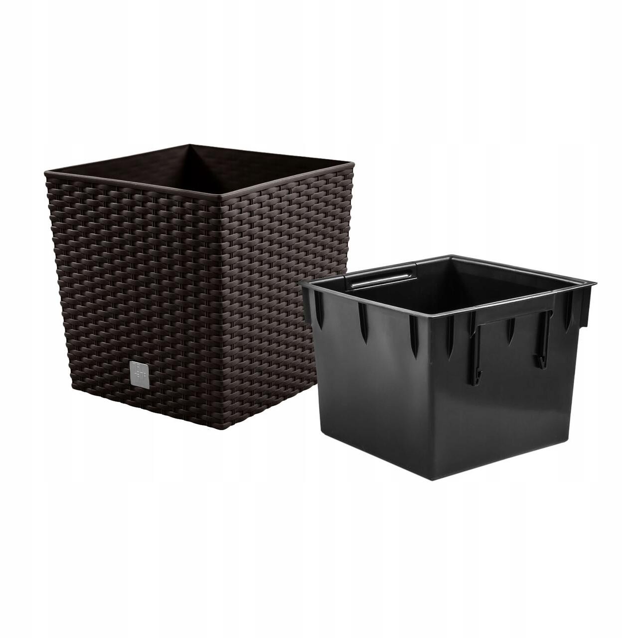Ghiveci de flori, Prosperplast, Rato Low, patrat, imitatie ratan, maro, 22.3x22.3x22.8 cm — imaginea 2