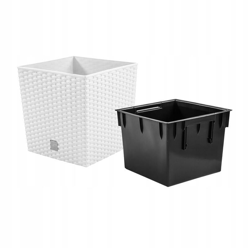 Ghiveci de flori, Prosperplast, Rato Low, patrat, 32 L, imitatie ratan, alb, 32x32x32.5 cm — imaginea 3