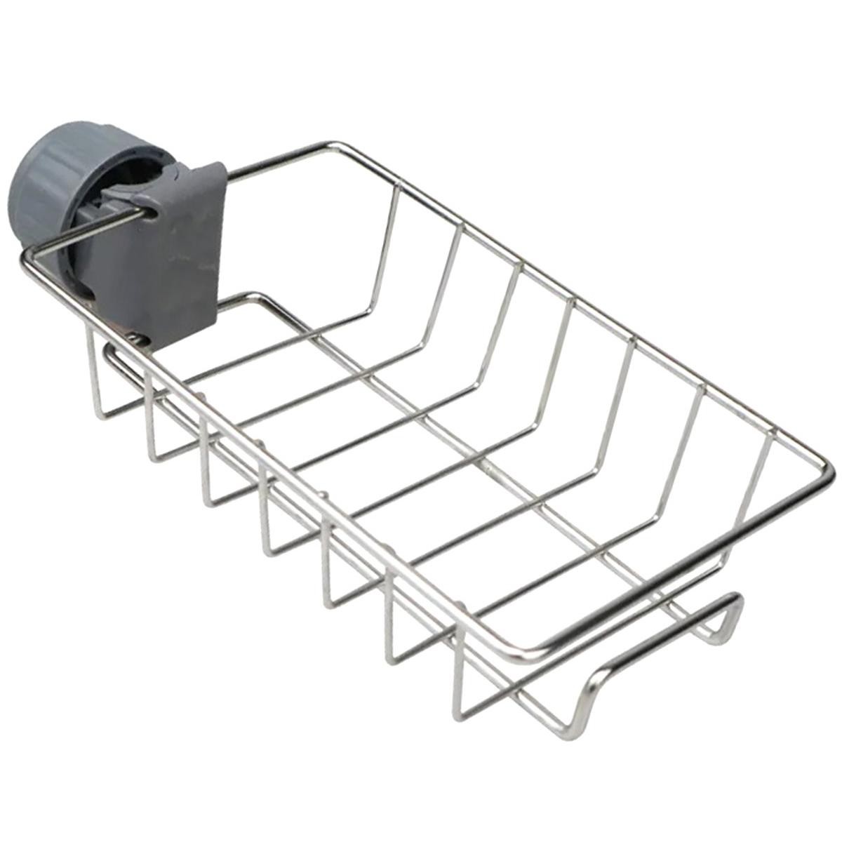 Raft organizator universal pentru bucatarie sau baie, montaj pe robinet, material otel, culoare Argintiu — imaginea 4