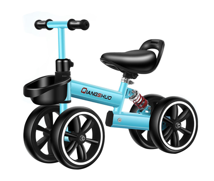 Bicicleta echilibru fara pedale, 4 roti, 12", pentru copii 2-5 ani, albastru