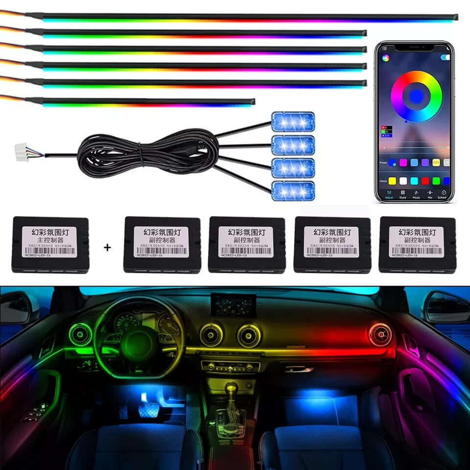 Kit lumini ambientale auto, RGB, 18 in 1, fir flexibil, aplicatie, bluetooth si telecomanda - imagine 8