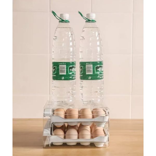 Recipient depozitare oua, Capacitate 32 oua, cu 2 sertare, din plastic gri-transparent - Gri/Transparent