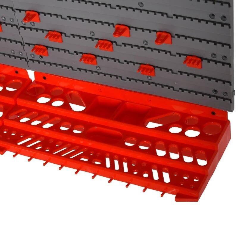 Panou scule, PP, 2 module, 2 rafturi tip suport, 50 de carlige, gri si rosu, max 30 kg, 95.5x53.5 cm — imaginea 4