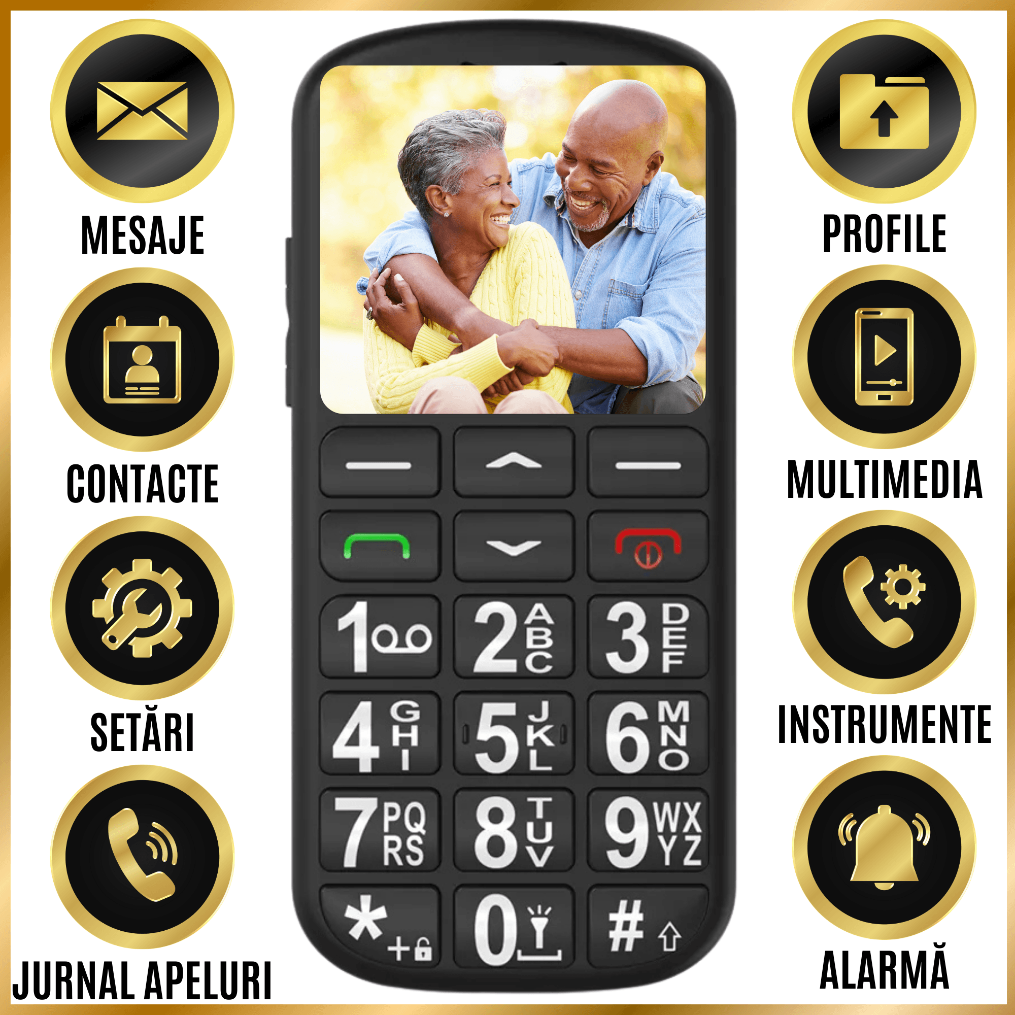 Telefon Mobil Seniori cu Taste Mari, CZAY®, Meniu in Limba Romana, Autonomie 7 Zile, Volum Mare, Buton SOS, 2G, Dual Sim - 1 | YEO