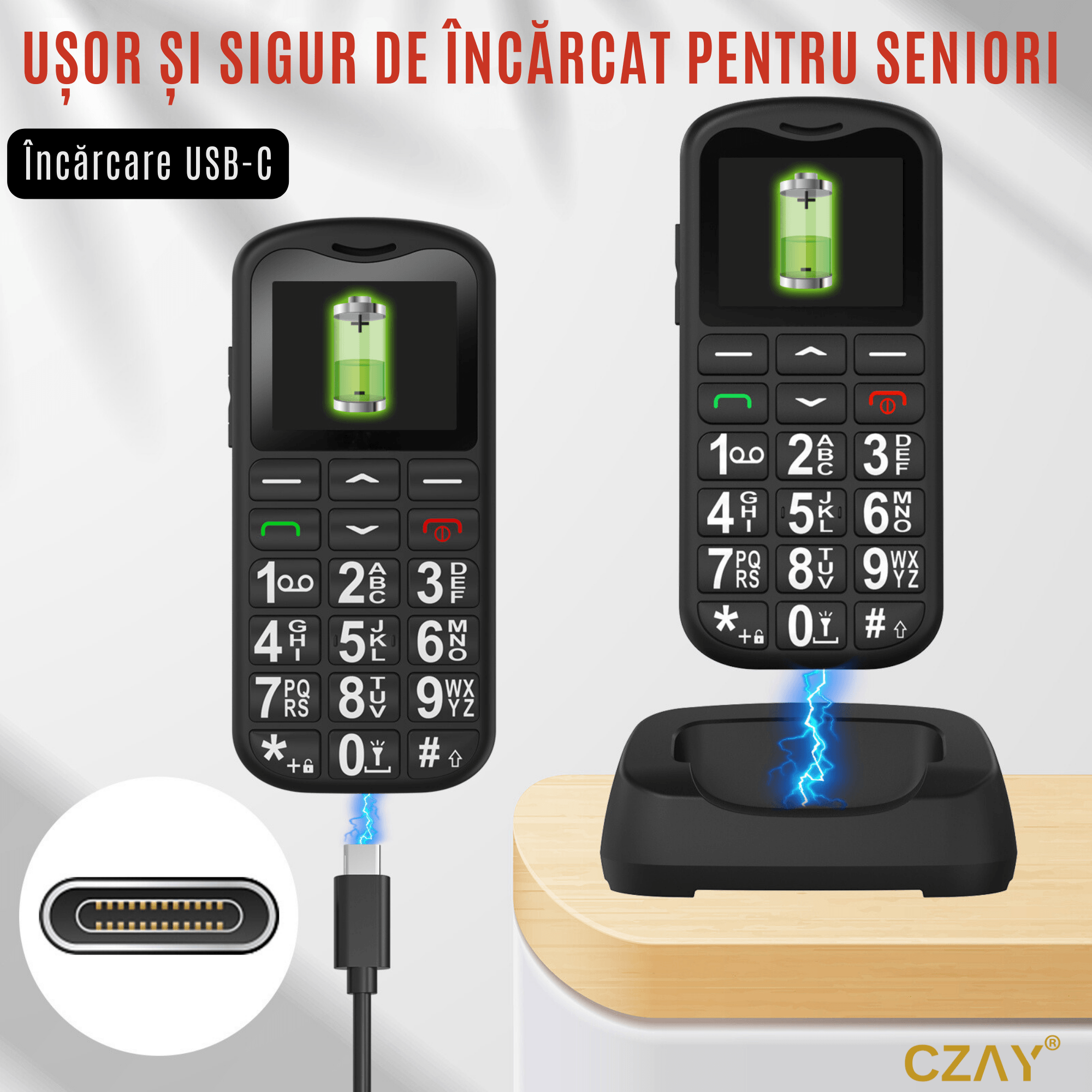 Telefon Mobil Seniori cu Taste Mari, CZAY®, Meniu in Limba Romana, Autonomie 7 Zile, Volum Mare, Buton SOS, 2G, Dual Sim - 3 | YEO