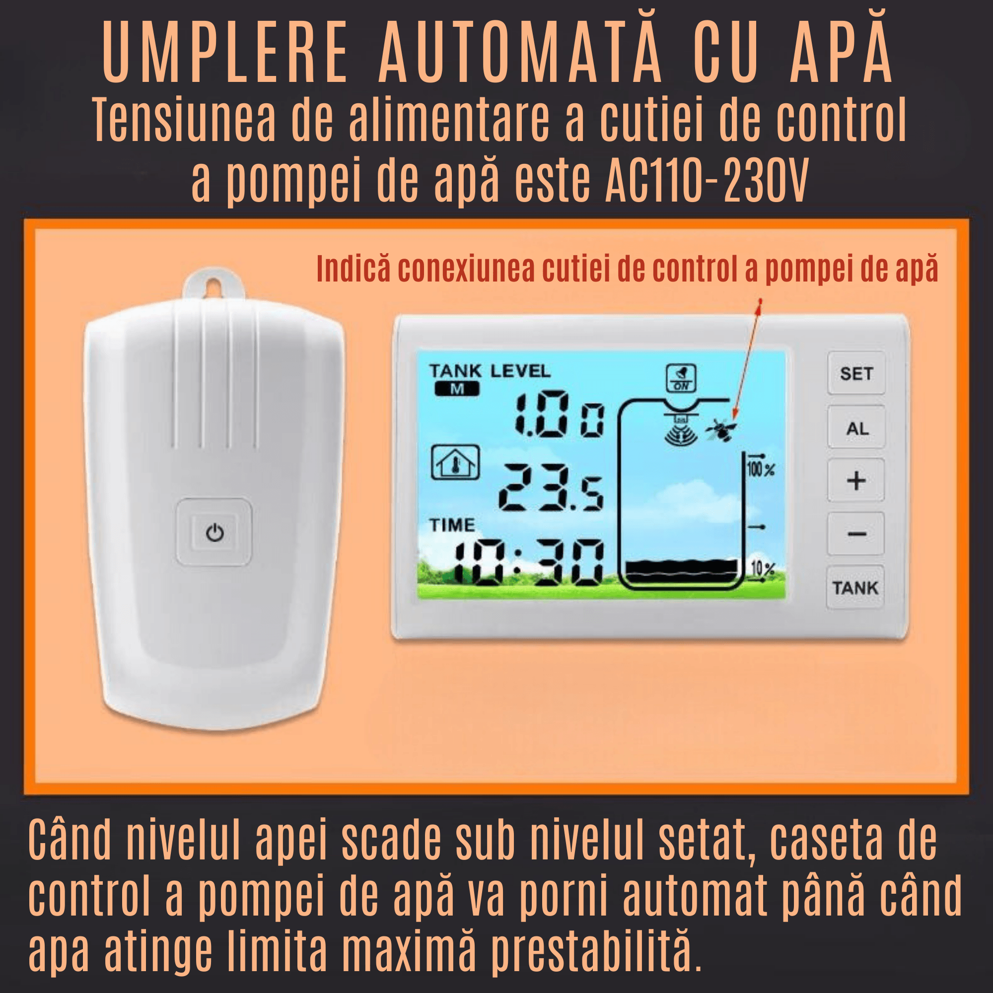 Senzor Nivel Apa Ultrasonic CZAY®, Masurare Adancime si Temperatura Lichid, Alimentare Solara, Umplere Automata,Wireless - 1 | YEO