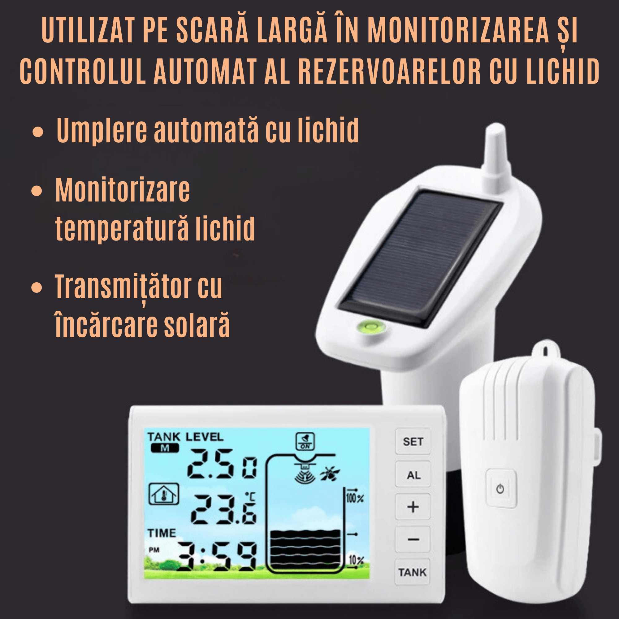 Senzor Nivel Apa Ultrasonic CZAY®, Masurare Adancime si Temperatura Lichid, Alimentare Solara, Umplere Automata,Wireless - 3 | YEO