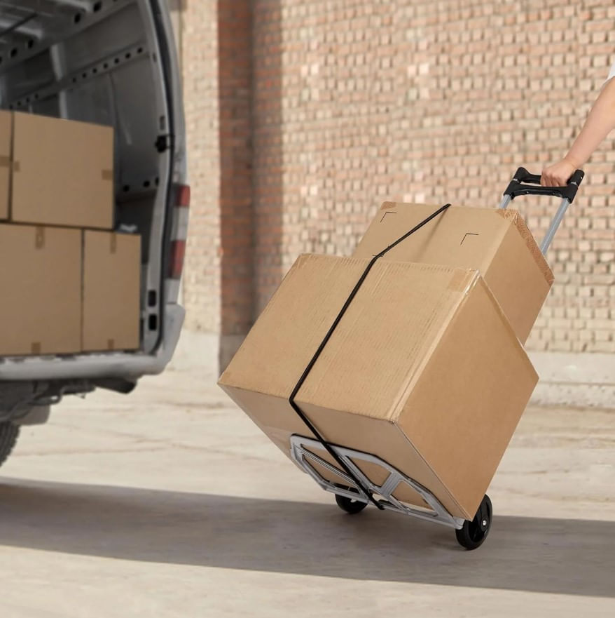 Carucior pliabil pentru transport marfa, cu coarda elastica, 75 kg, aluminiu, negru / gri, Vivo FT100 — imaginea 5
