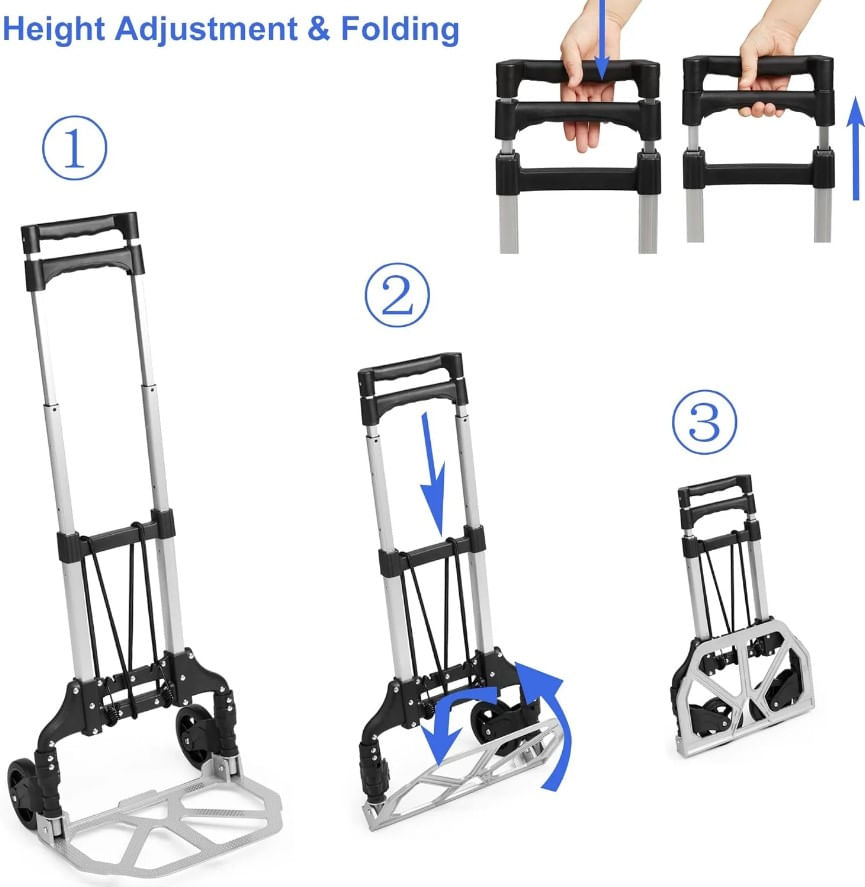 Carucior pliabil pentru transport marfa, cu coarda elastica, 75 kg, aluminiu, negru / gri, Vivo FT100 — imaginea 7