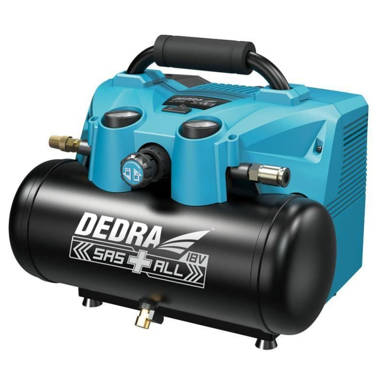 Compresor portabil, cu 2 acumulatori 2 Ah, incarcator 2x18V Li-ion, 6 L, 8 bar, SAS+ALL, Dedra — imaginea 2