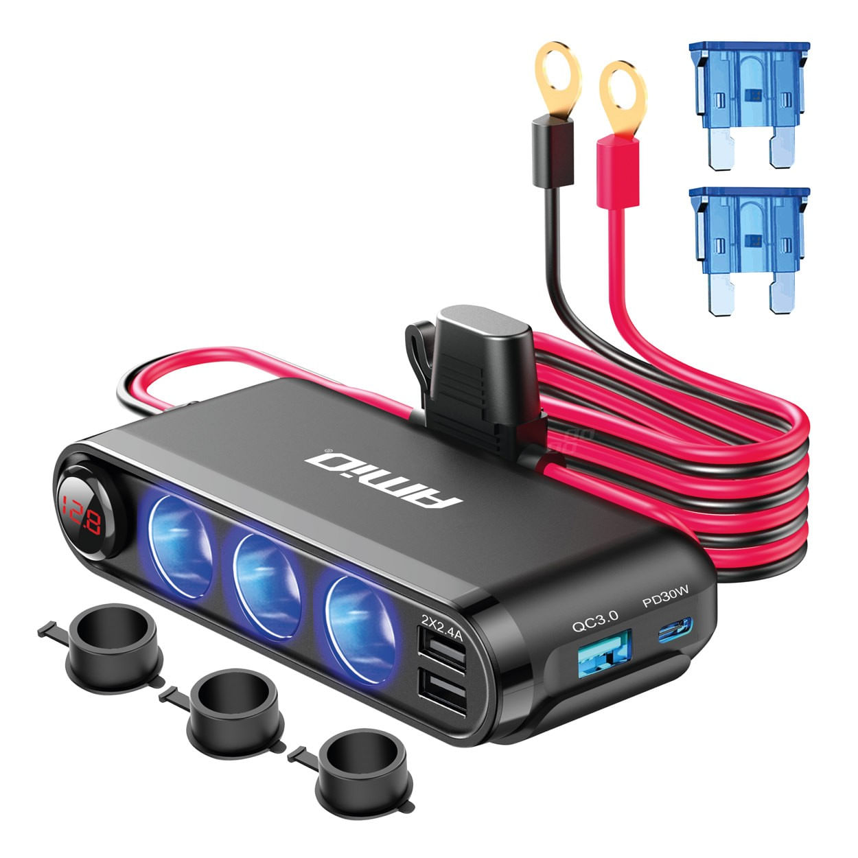 Dispozitiv Auto Premium 3in1, Splitter Bricheta, Incarcator USB/USB-C, Voltmetru Digital, alimentare 12V-24V - imagine 3