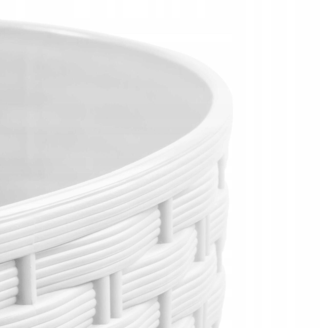 Ghiveci decorativ de flori, Prosperplast, Rato Round, rotund, alb, imitatie ratan, 30x27 cm — imaginea 2
