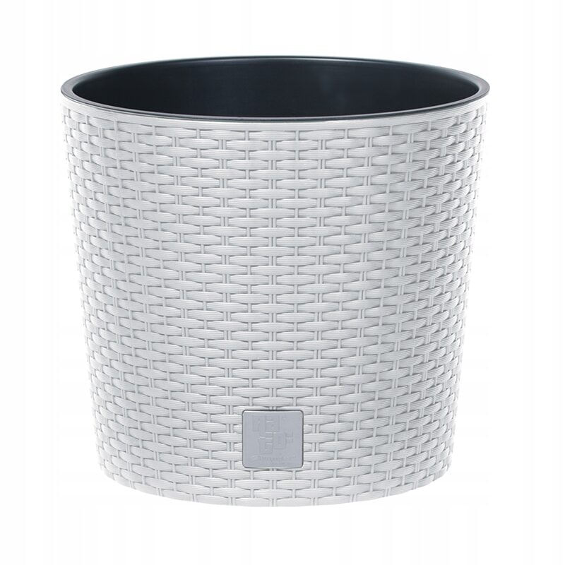 Ghiveci decorativ de flori, Prosperplast, Rato Round, rotund, alb, imitatie ratan, 30x27 cm — imaginea 3