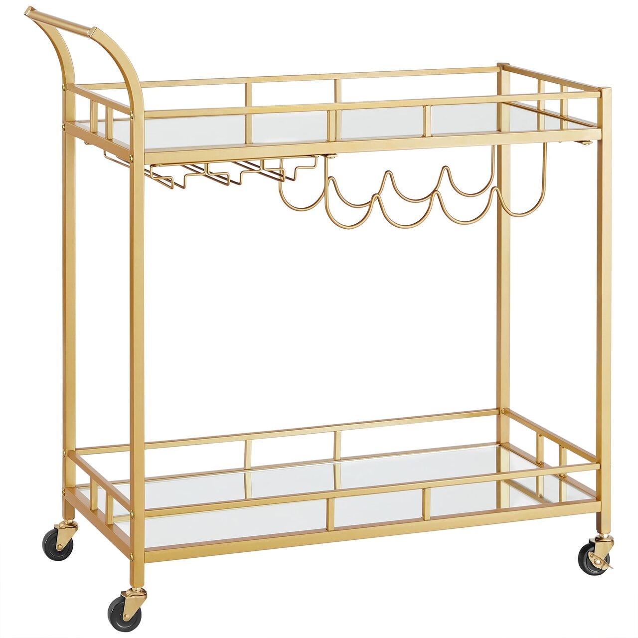 Raft mobil pentru bucatarie, Artool, pe roti, otel, sticla, cu suport pahare si sticle, auriu, 86x38x90 cm — imaginea 3