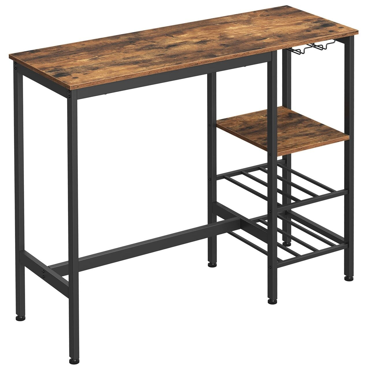 Masa pentru bucatarie/living/bar, Artool, inalta, pal, otel, cu suport pahare si sticle, 3 rafturi, maro rustic, 110x40x90 cm — imaginea 2