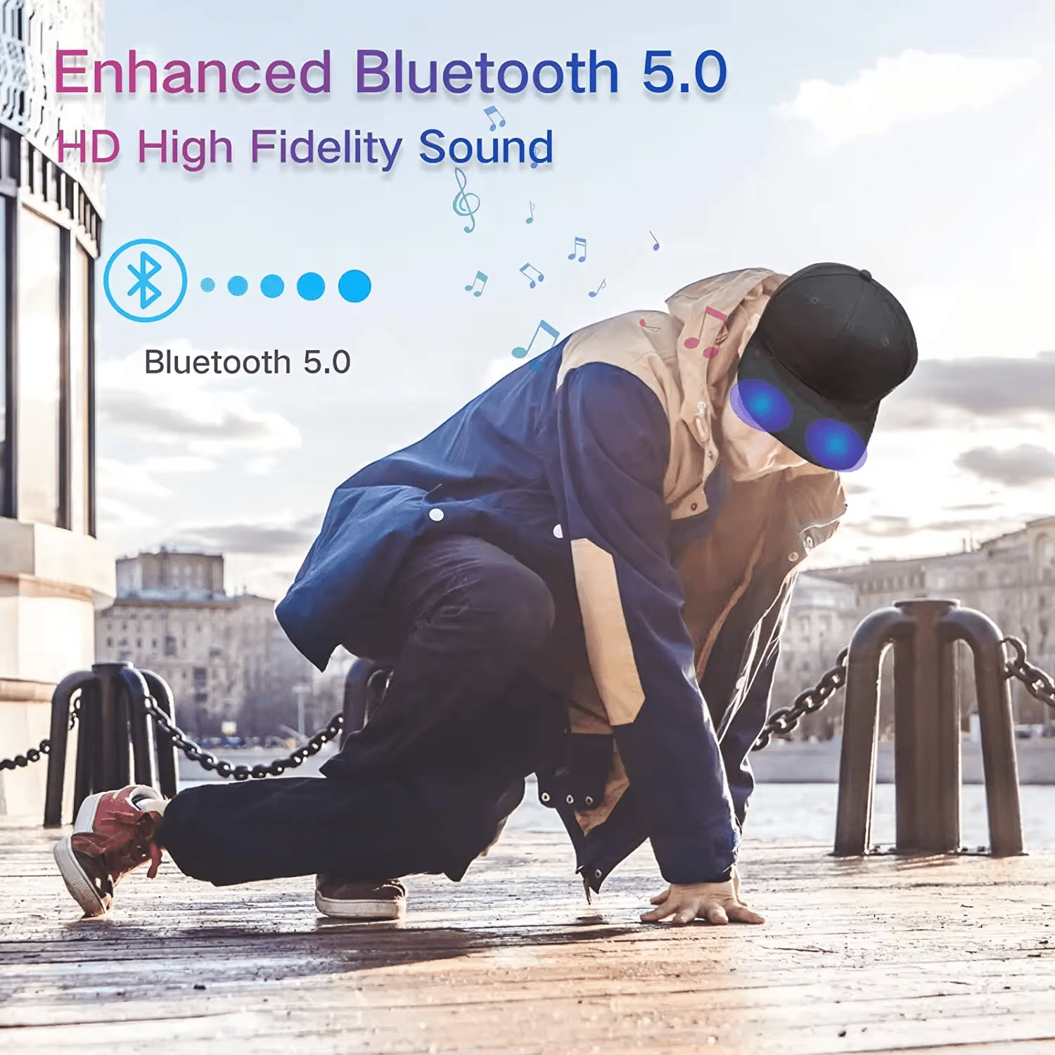 Sapca smart ,multifunctionala in aer liber cu difuzoare Bluetooth , muzica reglabila fara fir - imagine 9