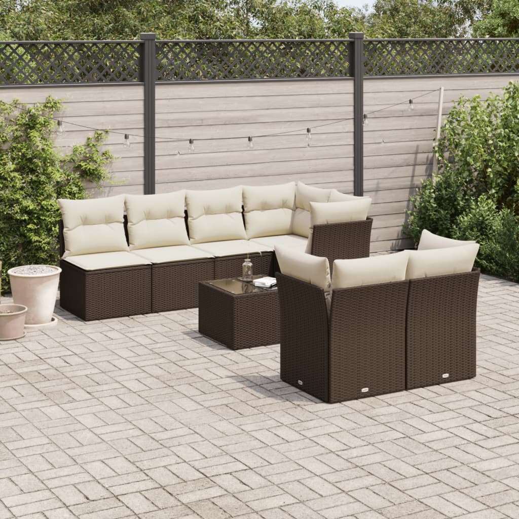 Set canapele de gradina cu perne, 8 piese, maro, poliratan — imaginea 2
