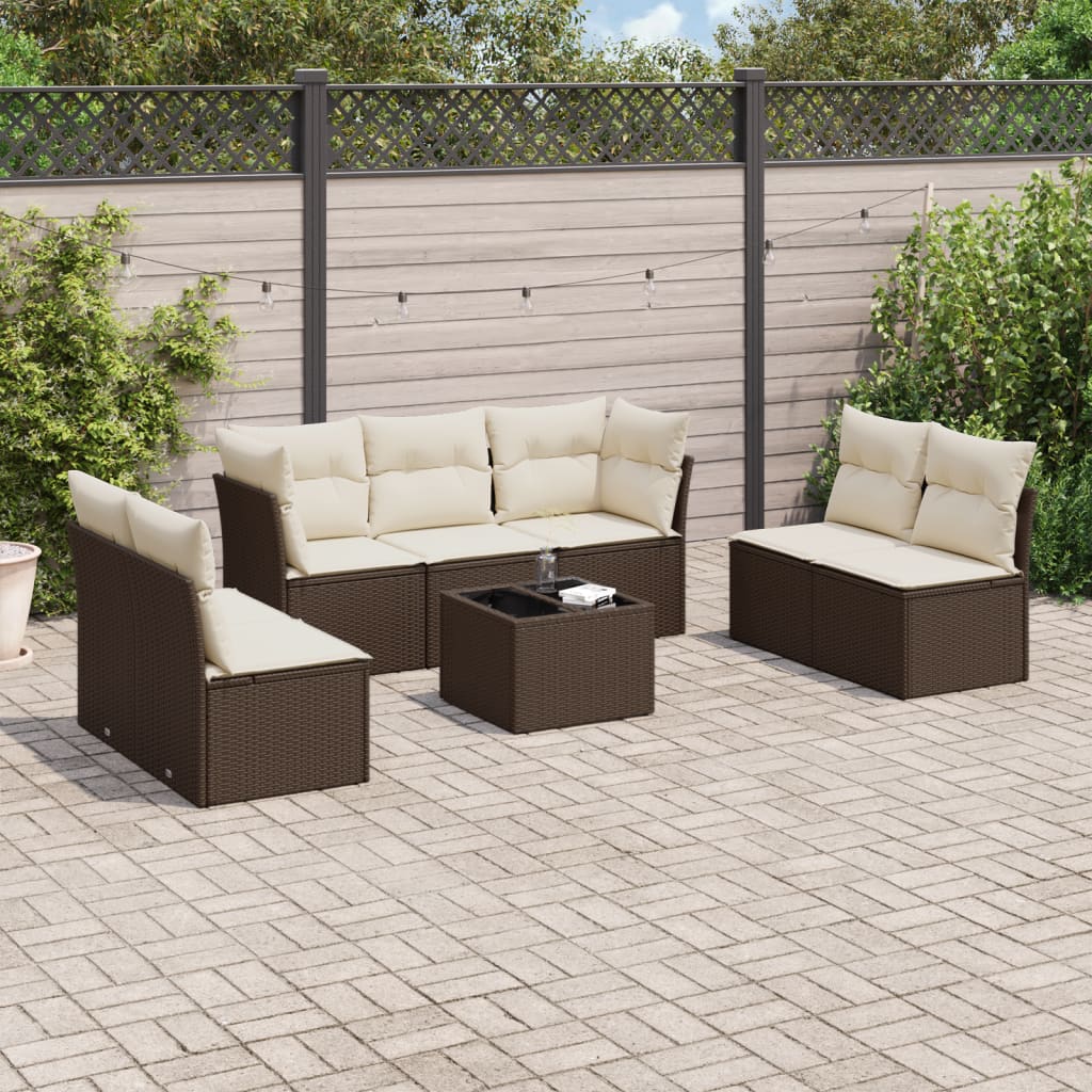 Set canapele de gradina cu perne, 8 piese, maro, poliratan — imaginea 2
